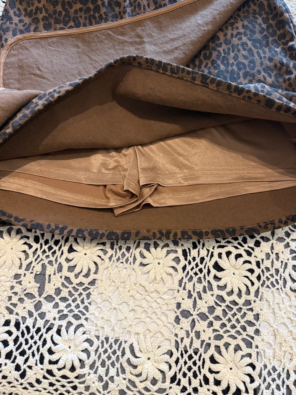Leopard Print Button-Front Dress Shirt Jacket And Skort- Brown - Picture 5 of 8